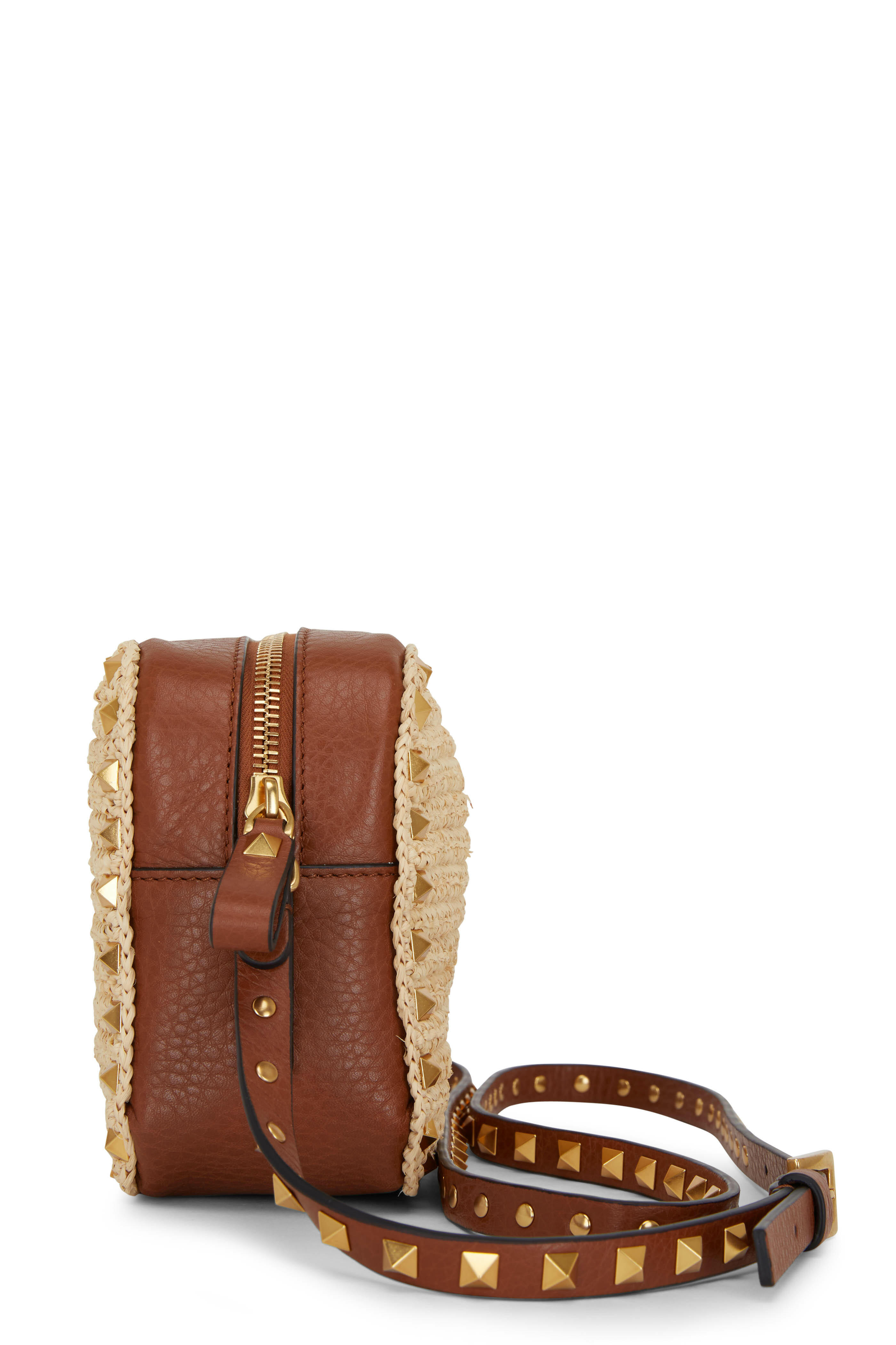 【関税&送料込】Valentino Garavani Caramel Leather Reversibl Small Rockstud Grainy Calfskin Crossbody Bag for Woman in