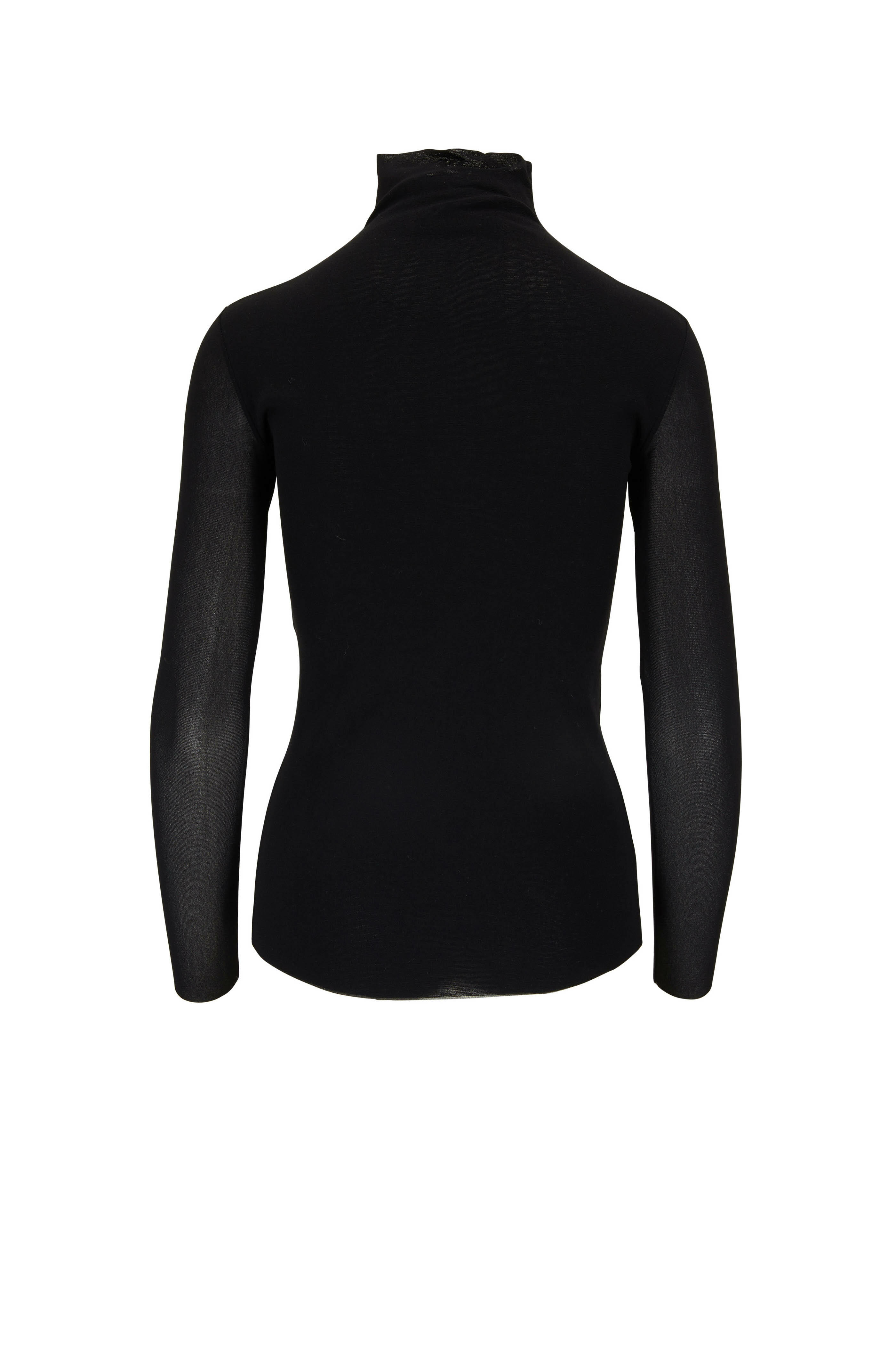 D.Exterior - Black Stretch Tulle Long Sleeve Turtleneck