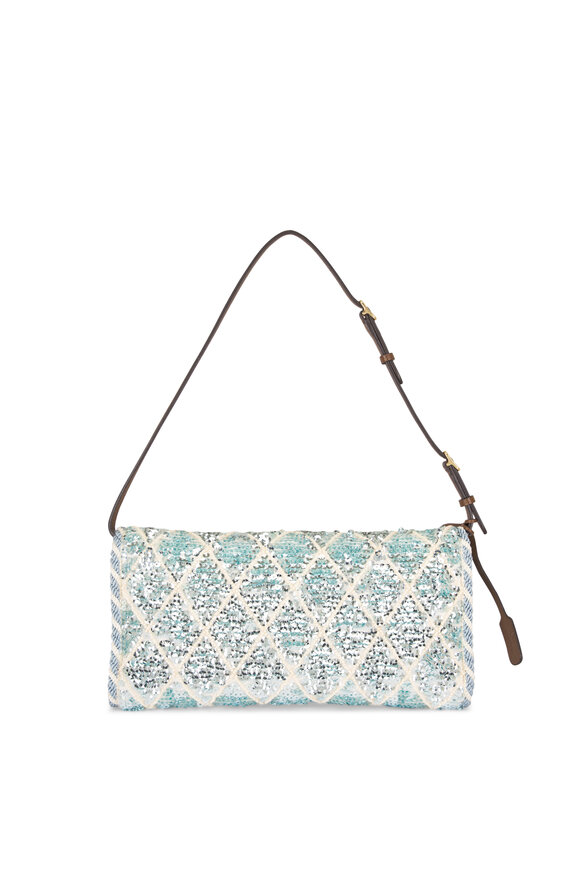 Valentino Garavani Small Celeste Blue Sequin Shoulder Bag - view 3