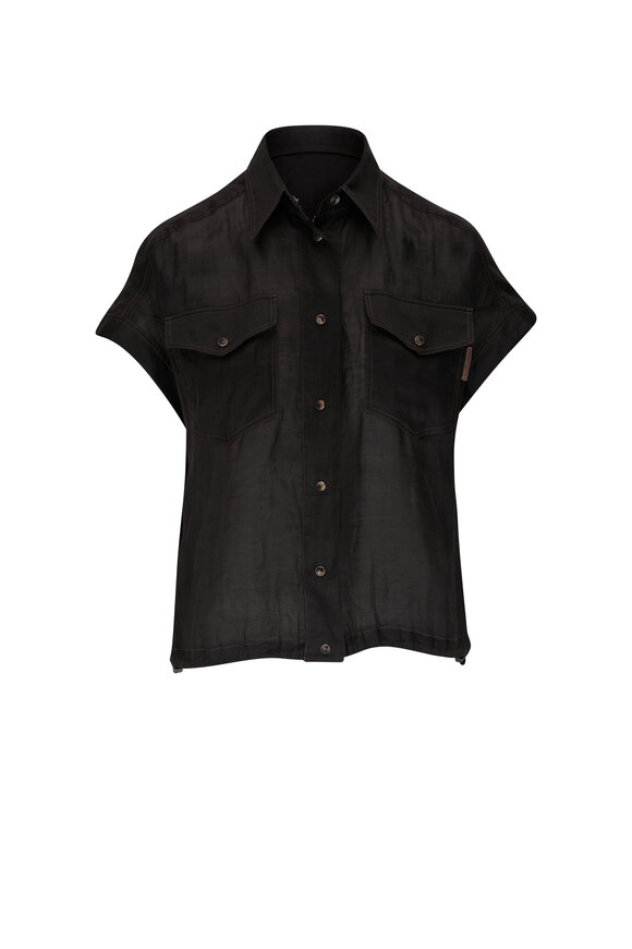 Brunello Cucinelli Black Organza Snap Button Shirt