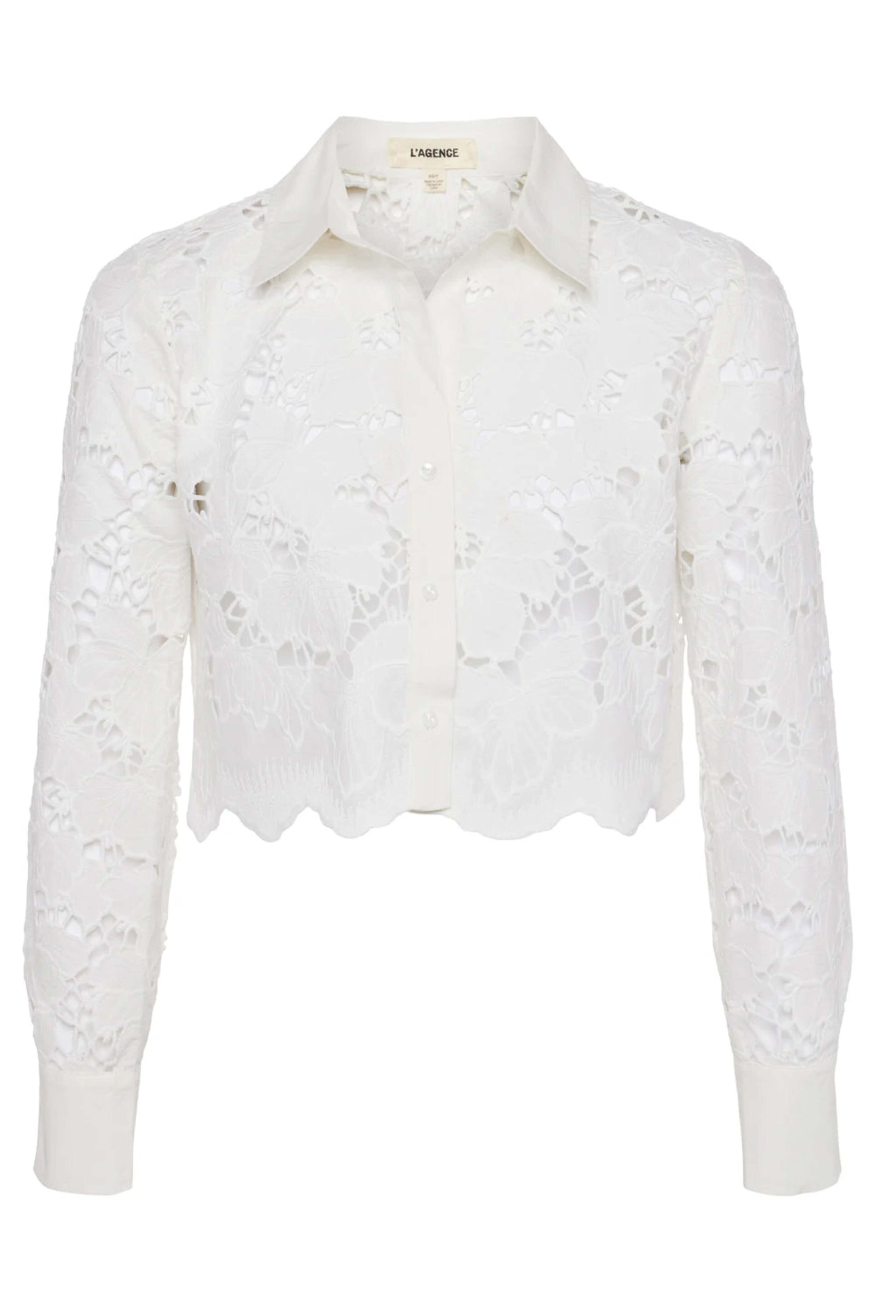 L'Agence - White Seychelle Crop Button Down Shirt