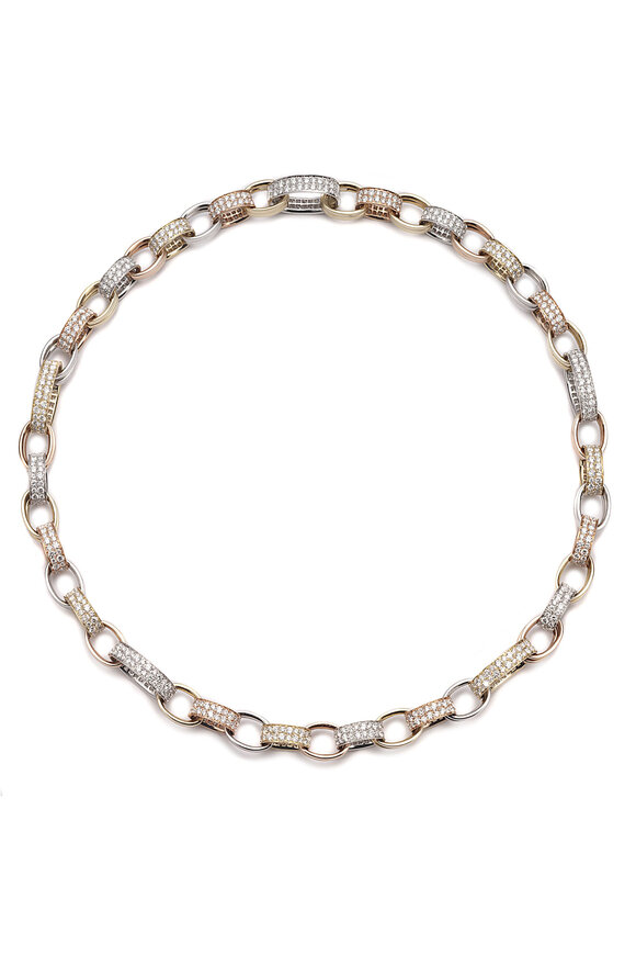 Nam Cho Mixed Metal Modern Diamond Oval Link Necklace