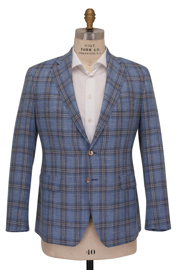 Atelier Munro - Light Blue Plaid Wool, Silk & Linen Sportcoat