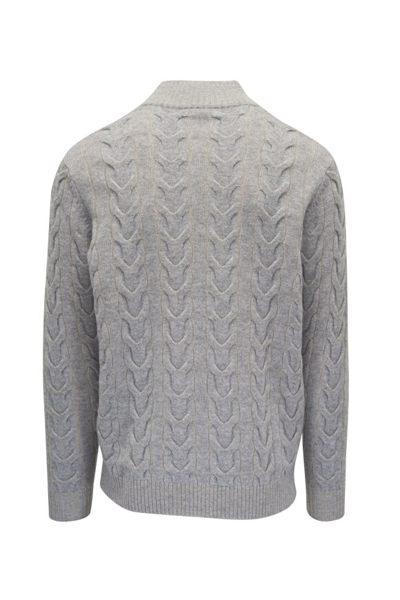 Kinross - Light Gray Cable Knit Quarter Zip Pullover