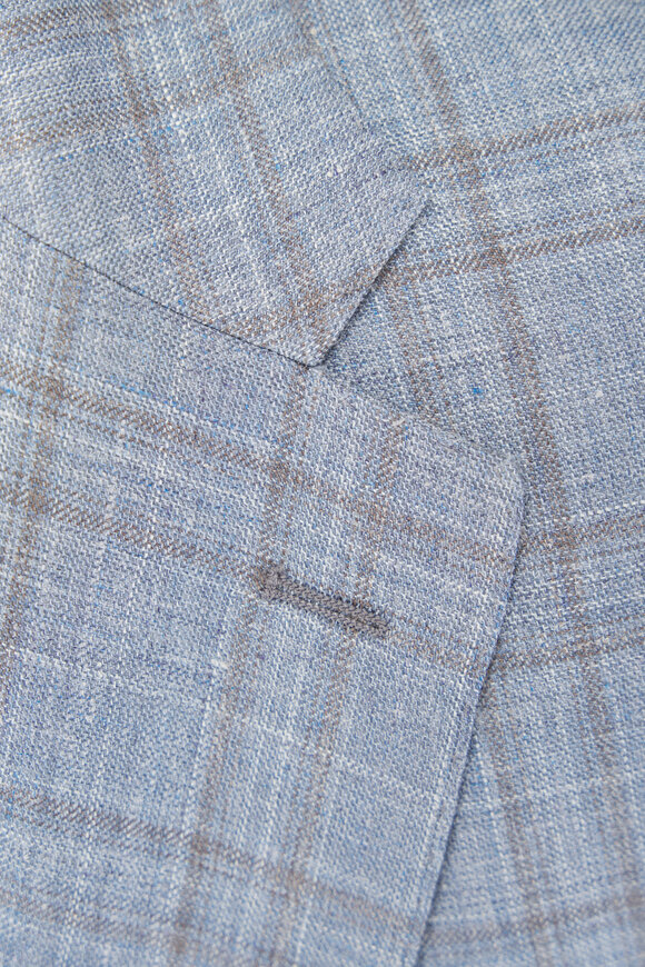Maurizio Baldassari Blue Stone Plaid Wool, Silk & Linen Soft Sportcoat - view 4