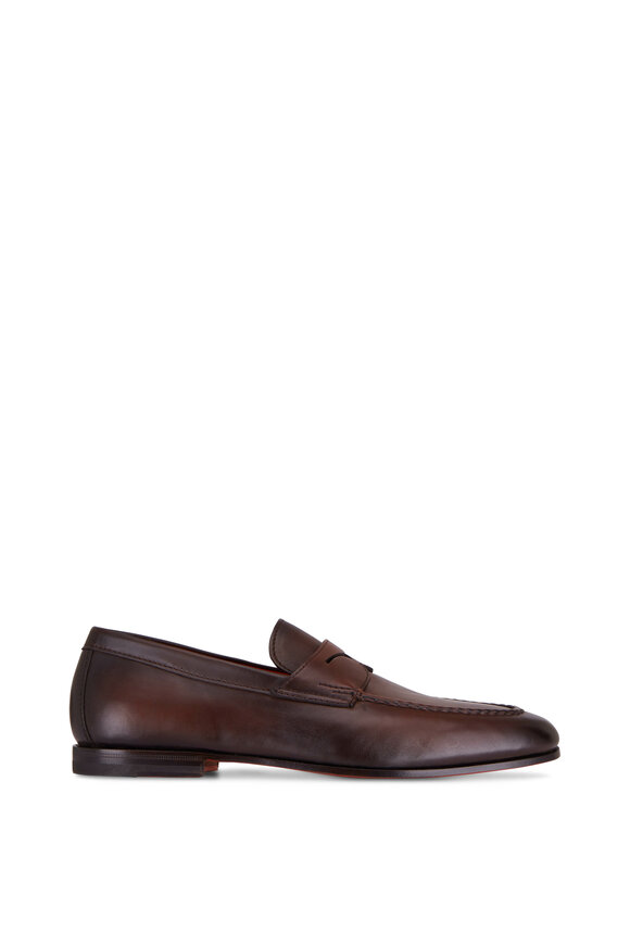 Santoni Door Dark Brown Leather Penny Loafer - view 2