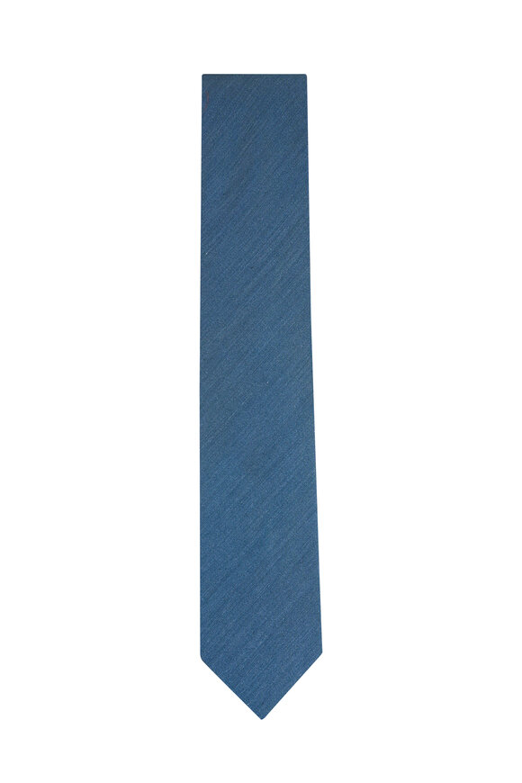 Eton Medium Blue Woven Shantung Silk Necktie - view 1