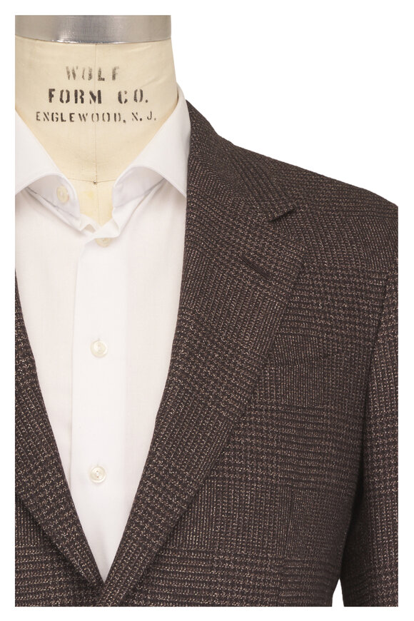 Zegna Brown & Beige Plaid Silk & Cashmere Sportcoat - view 1