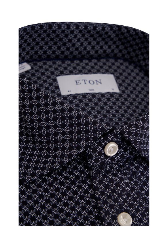 Eton - Navy Geometric Floral Print Stretch Dress Shirt