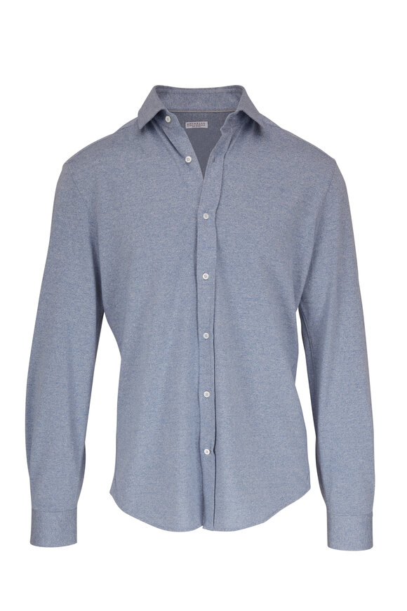 Brunello Cucinelli - Light Blue Mélange Button Front Shirt