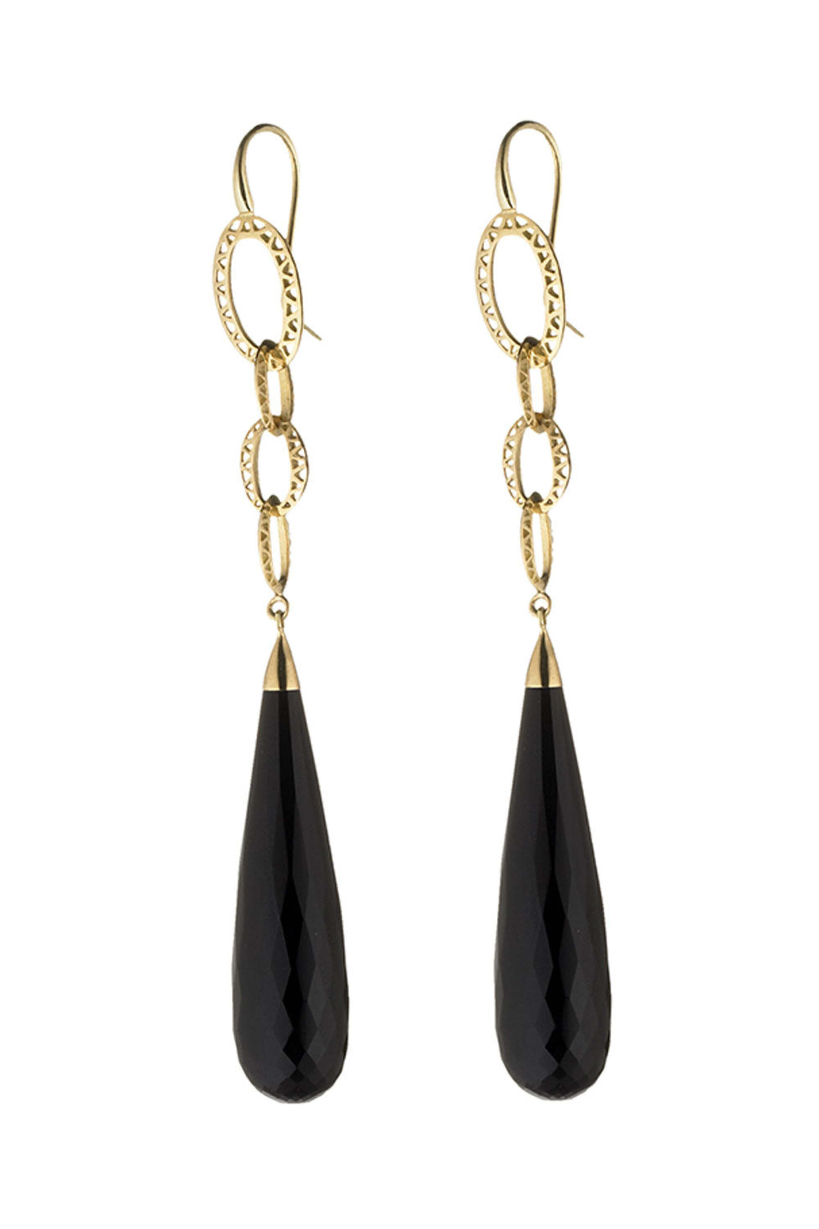 Ray Griffiths - Yellow Gold and Black Onyx Teardrop Earrings