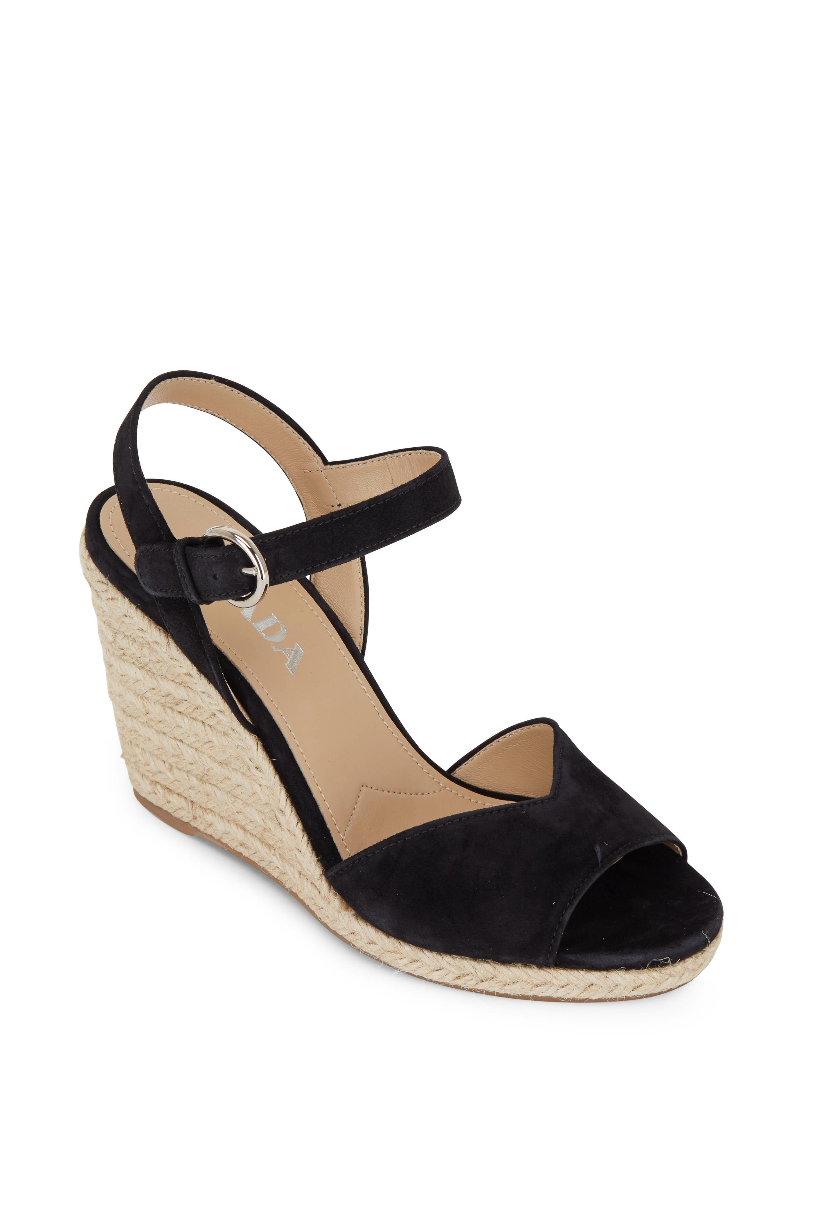 Prada - Black Suede V Wedge Espadarille, 95mm