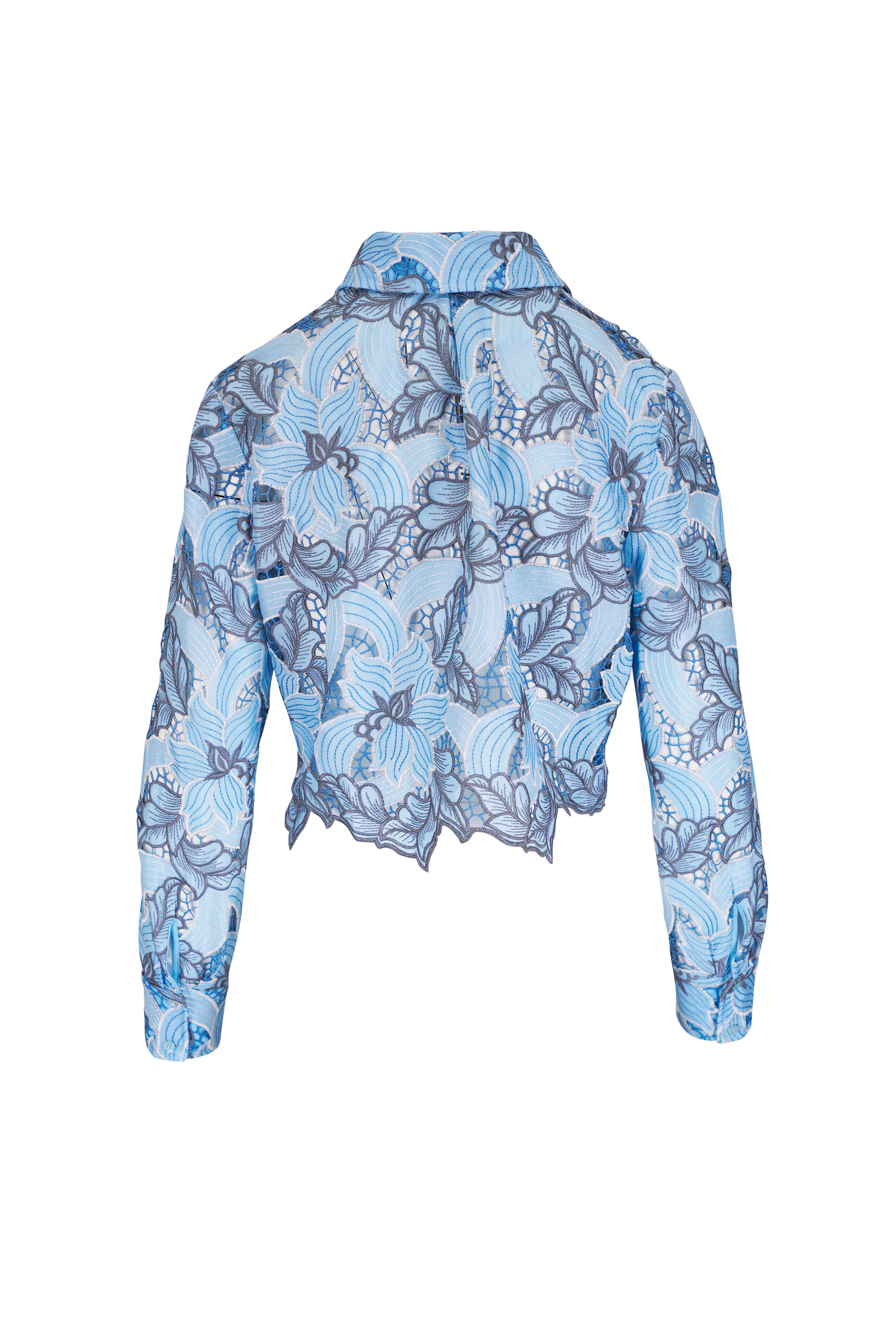 L'Agence - Akemi Blue Multi Cropped Button Down Blouse