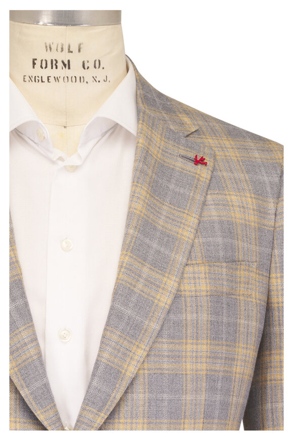 Isaia Gray & Yellow Plaid Cashmere & Silk Sportcoat - view 1