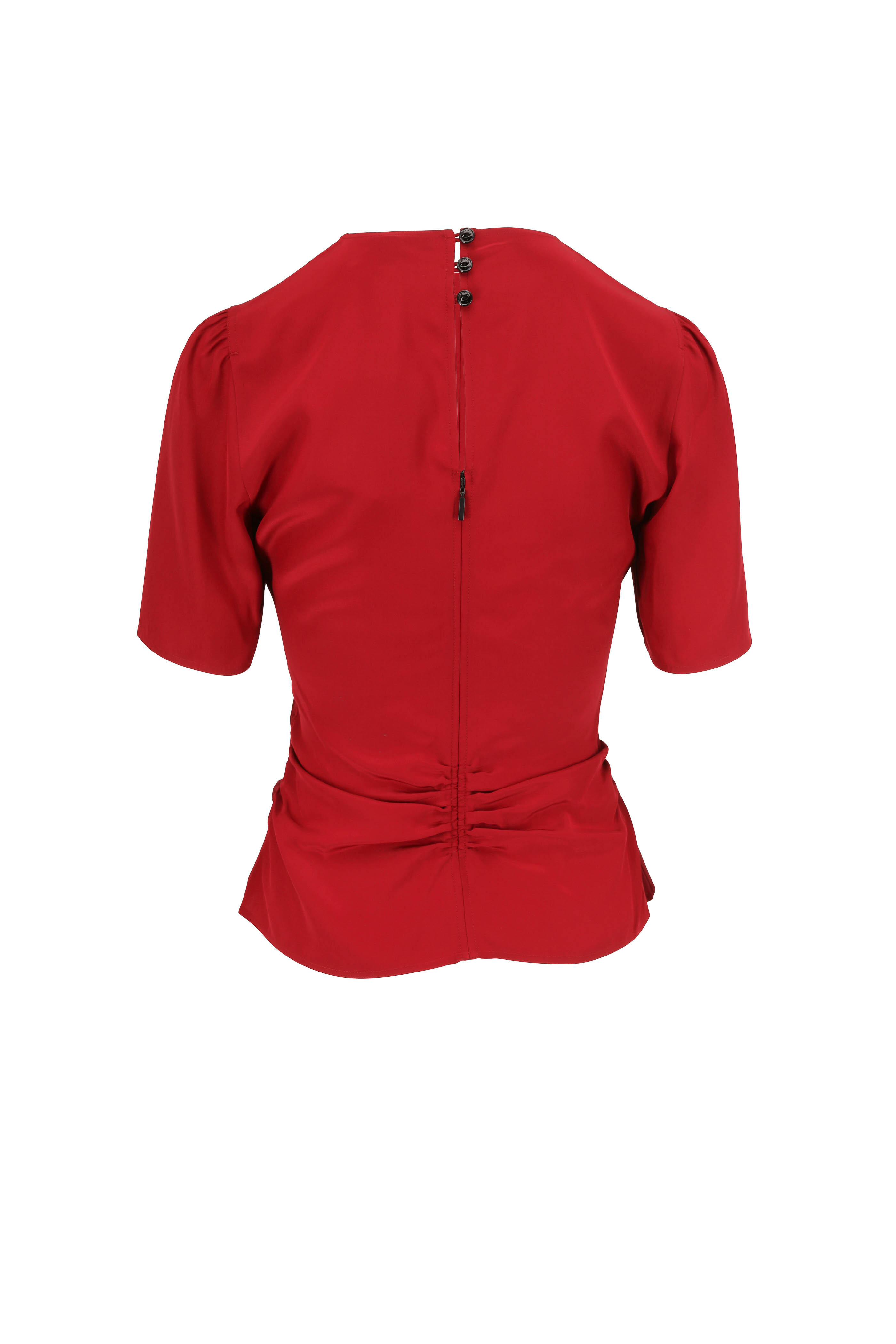 Rag & Bone - Maris Deep Berry Silk Ruched Short Sleeve Top