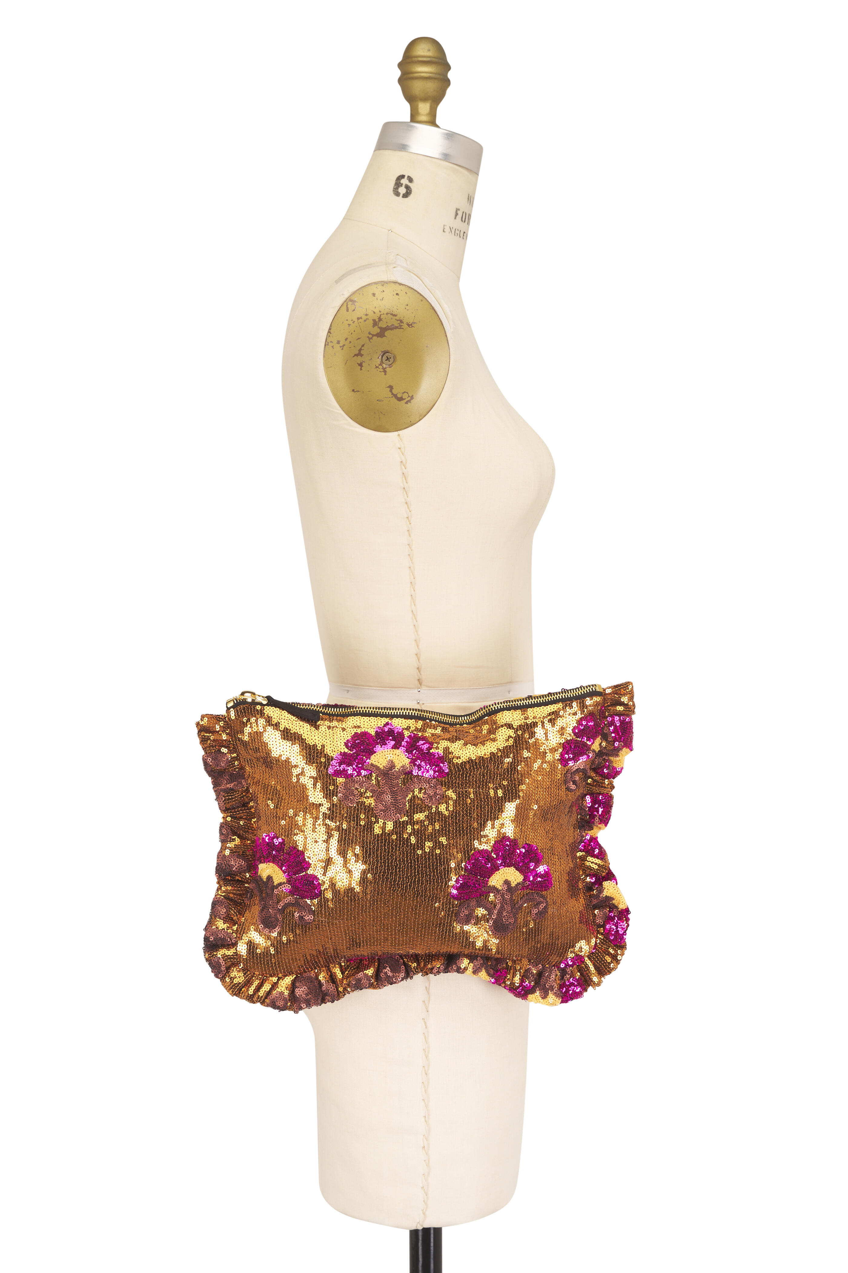 La DoubleJ - Bronze Floral Sequin Hand Pochette - view 5