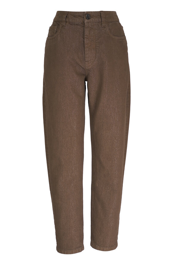 Brunello Cucinelli Brown Shiny Garment Dyed Glimmer Pant 