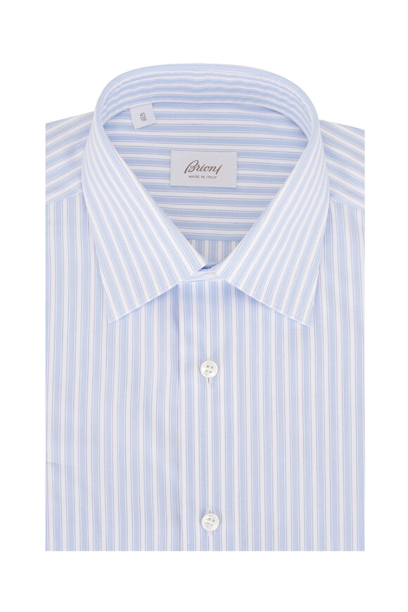 Brioni White & Sky Blue Cotton Dress Shirt