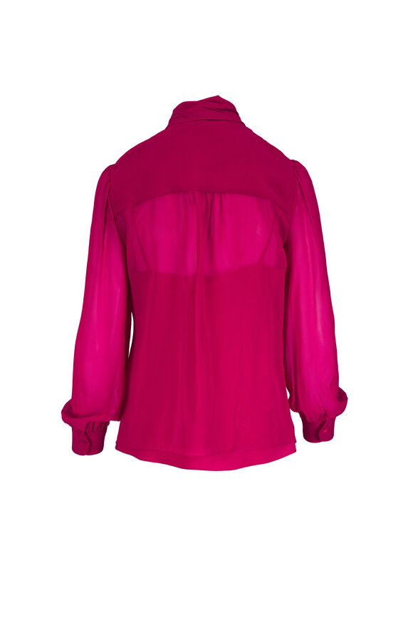 Carolina Herrera Cranberry Silk Chiffon Pussybow Blouse - view 2