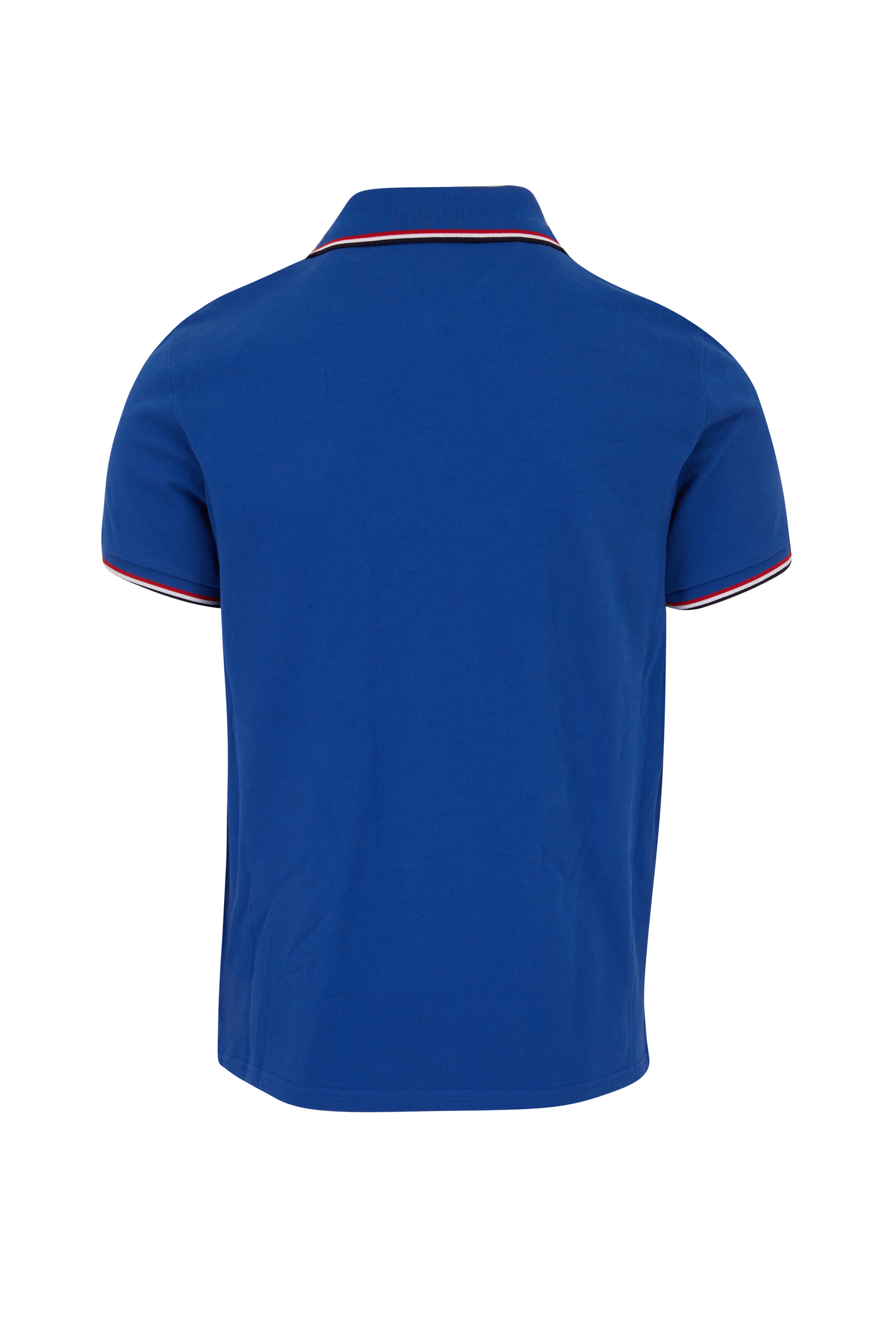 MONCLER｜SHORT-SLEEVED PIQUE/COLLAR Moncler - Blue Piqué Tipped Short Sleeve Polo | Mitchell Stores