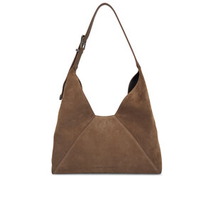 【関税&送料込】Brunello Cucinelli Suede Shoulder Bag Large paneled suede shoulder bag in brown - Brunello