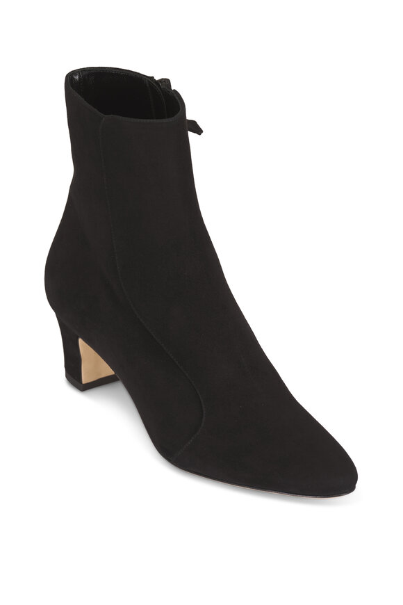 Manolo Blahnik Myconia Black Suede Bootie, 50mm - view 1