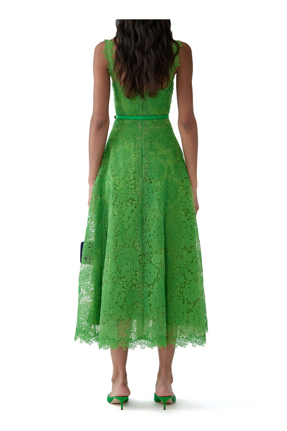 Carolina Herrera Lawn Green Hydrangea Floral Lace Midi Dress - view 3
