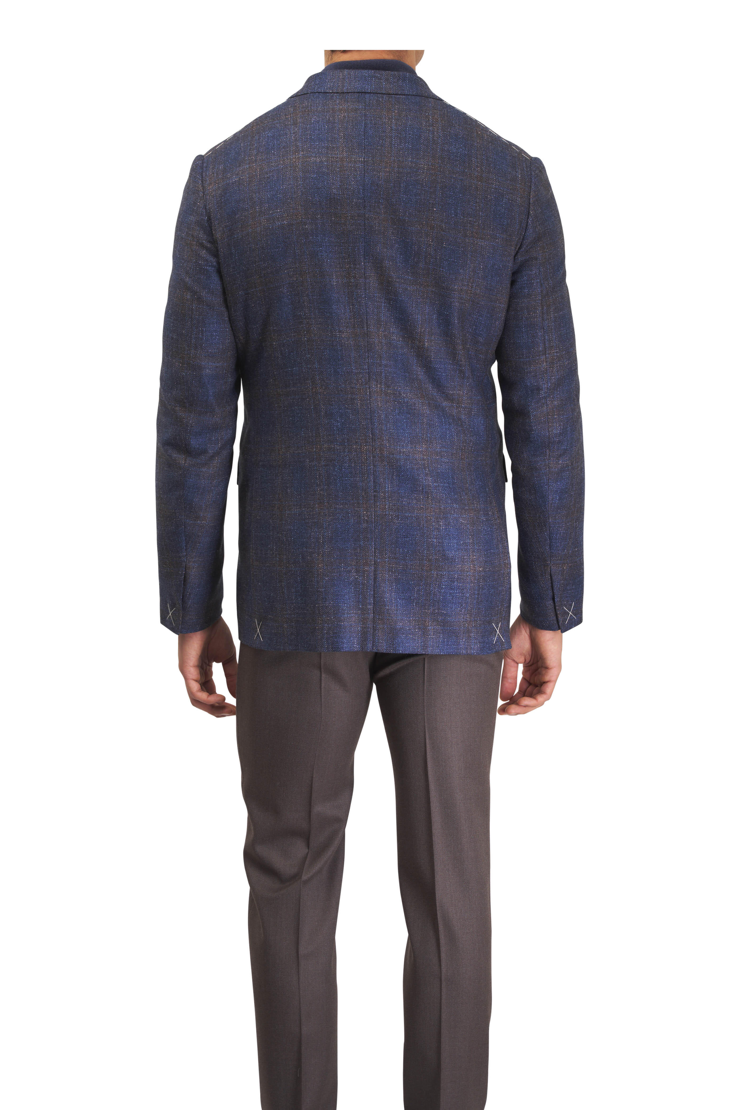 Zegna - Navy & Brown Plaid Wool, Silk & Linen Sportcoat