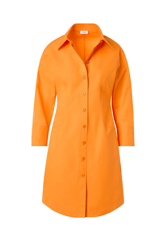 Akris Punto Long-Sleeve Orange Cotton Poplin Mini Shirtdress