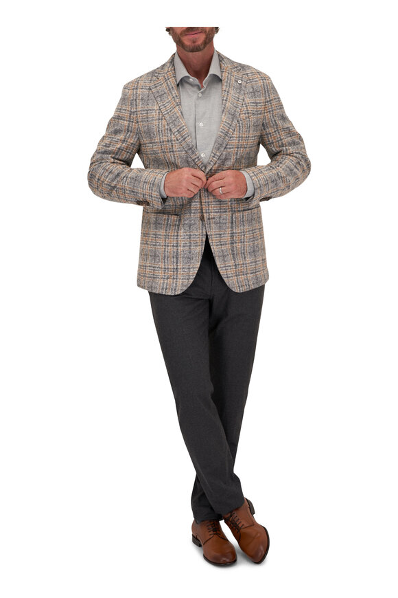 L.B.M. 1911 - Gray & Tan Overplaid Jersey Sportcoat 