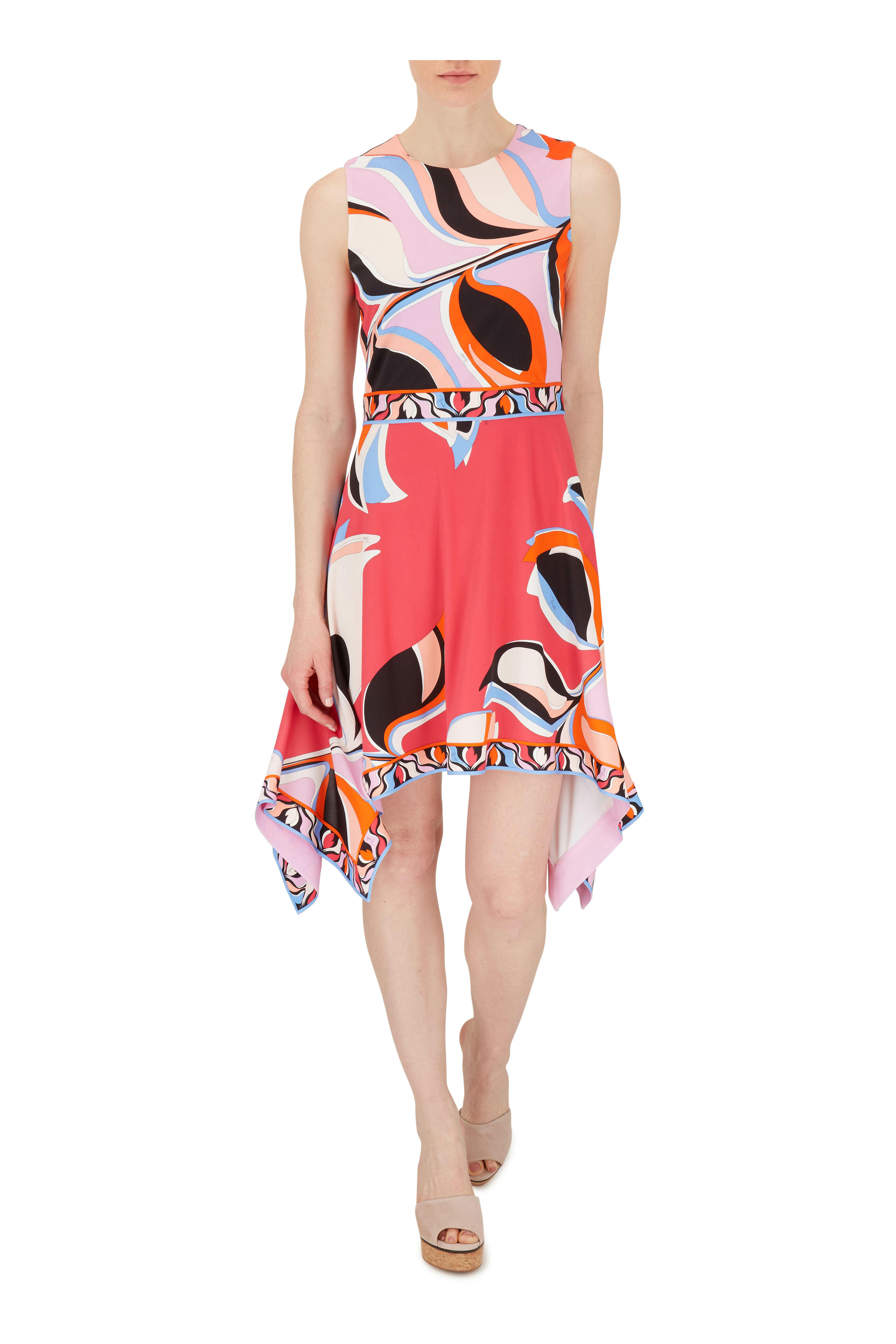 Pucci - Pink Printed Handkerchief Hem Sleeveless Dress