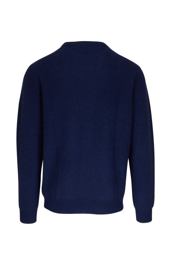 Kinross - Navy Rib Tipped Crewneck Sweater