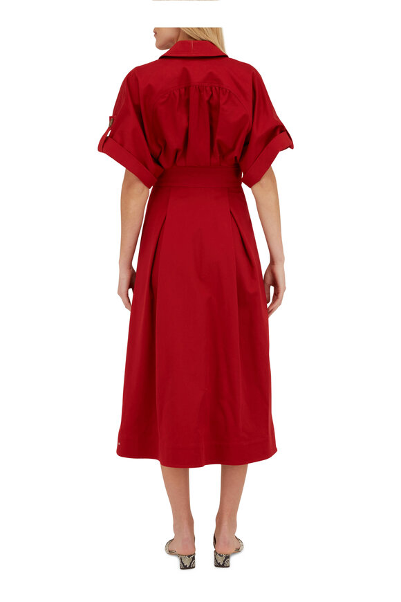 Carolina Herrera - Icon Red Wide Rolled Sleeve Shirt Dress