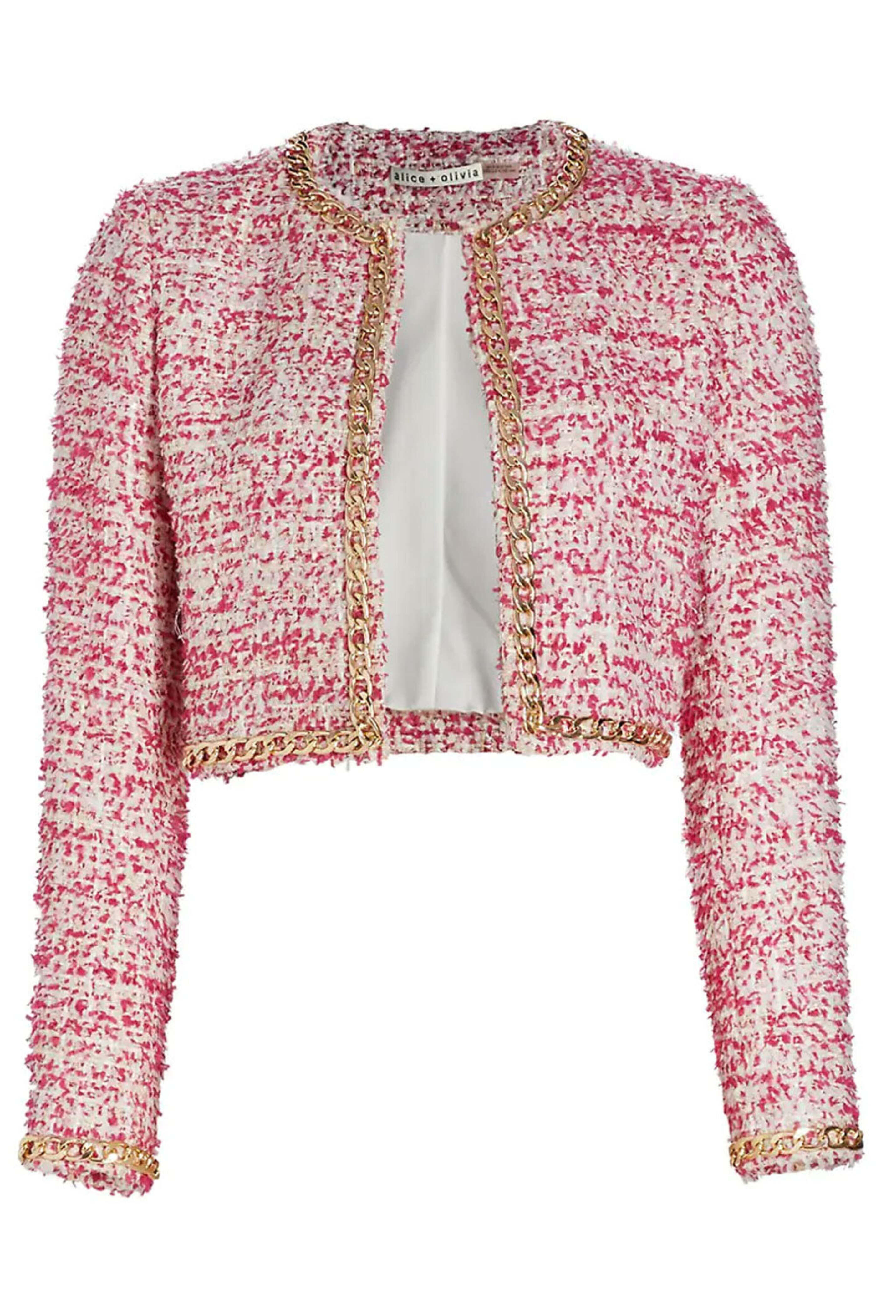 Alice & Olivia - Off White Raspberry Kidman Cropped Tweed Jacket