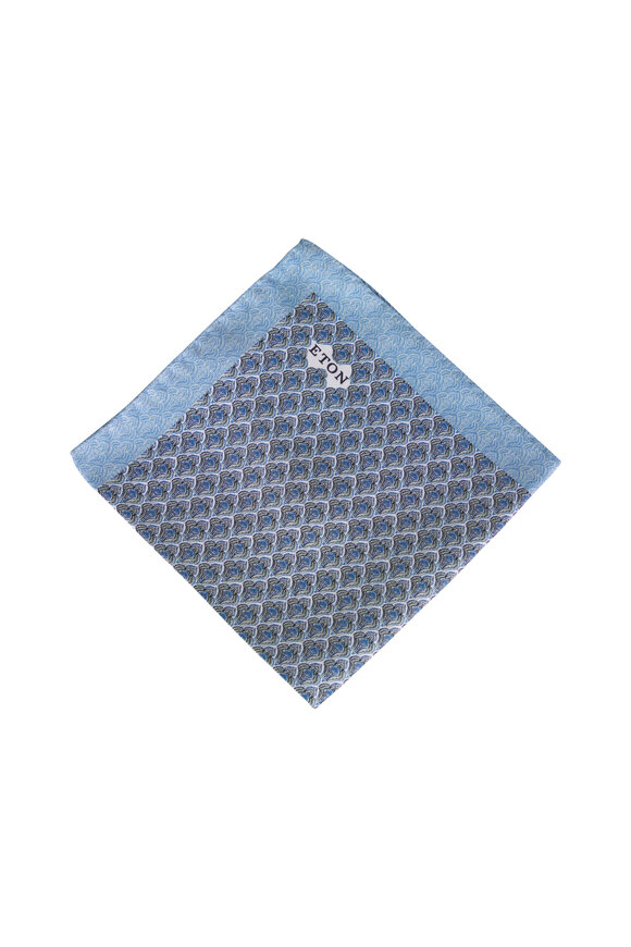 Eton Light Blue Geometric Silk Oxford Pocket Square - view 1