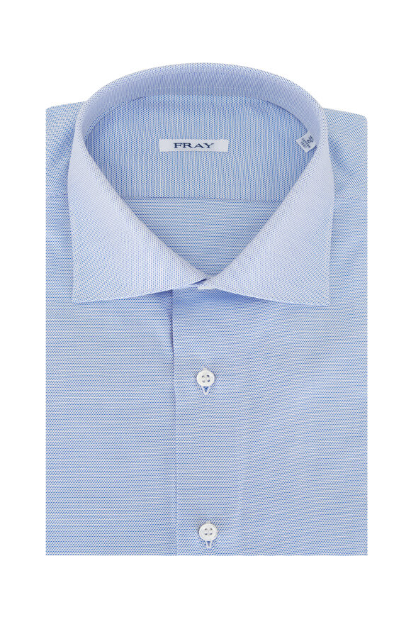 Fray Textured Blue Cotton Dress Shirt