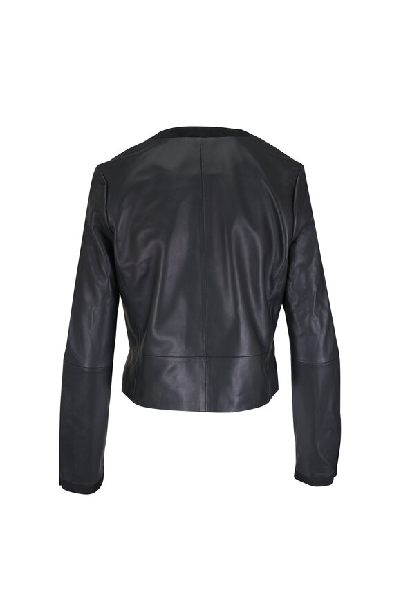 Vince Black Suede Trim Leather Cropped Jacket - view 2