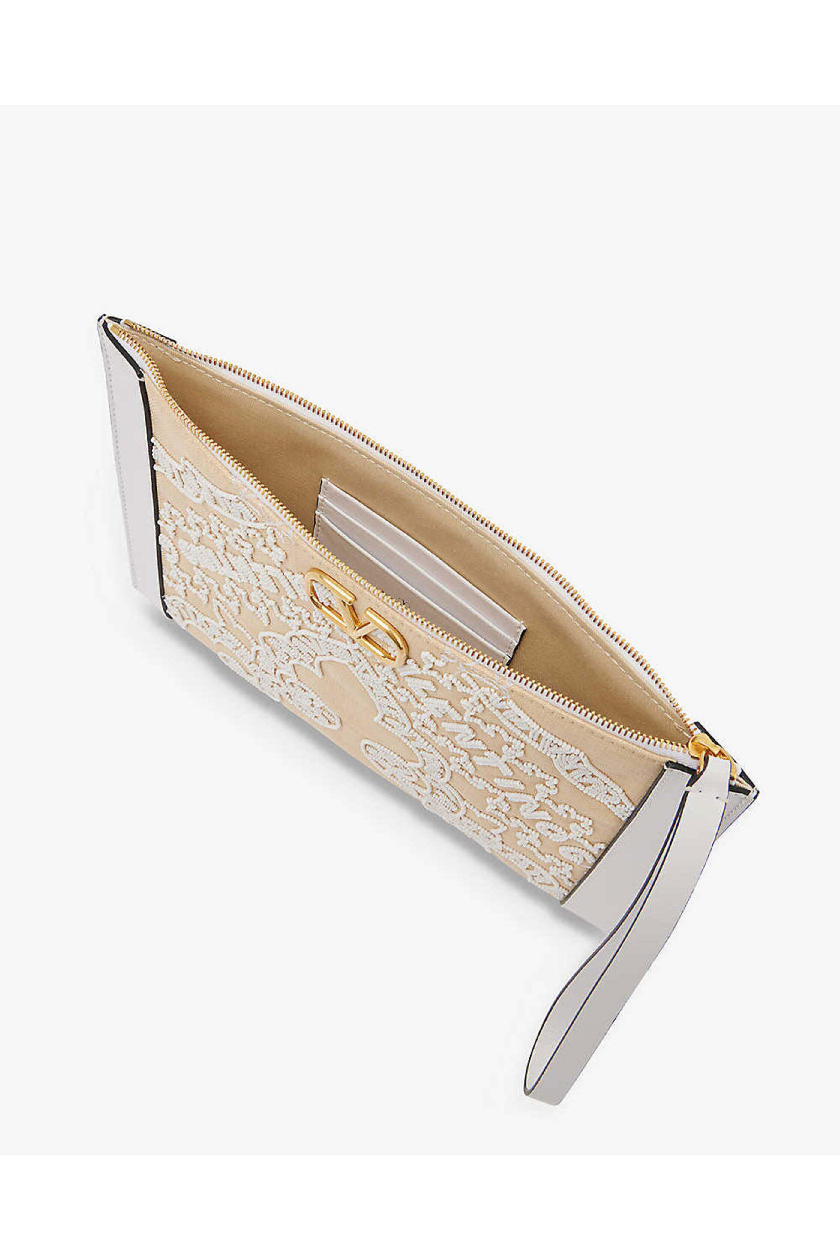 Valentino Garavani - Small Bead Embellished Raffia Pouch in Bianco