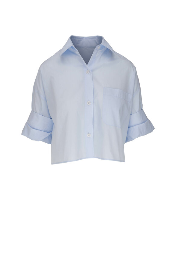 TWP Next Ex Baby Blue Cotton Crop Shirt 