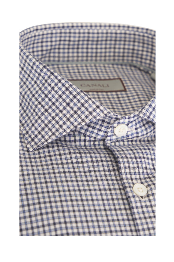 Canali Blue & Gray Plaid Cotton Sport Shirt - view 2