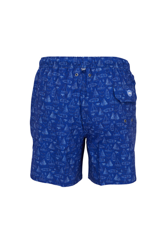 Peter Millar - Atlantic Blue Sailboat Blue Print Swim Trunks