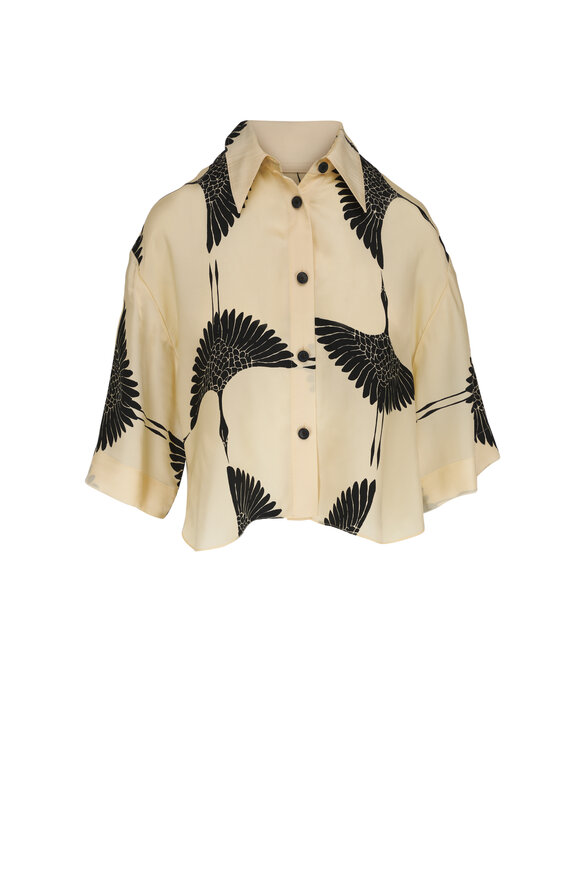 Khaite - Mahsha Cream & Black Crane Print Blouse 