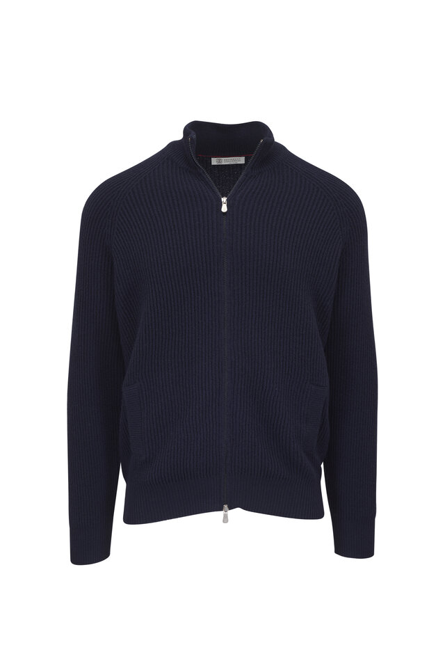 Brunello Cucinelli コットン ジップアップ ニット 紺 訳あり Brunello Cucinelli Zip Cardigan - Blue - Men|MNI708616C2425