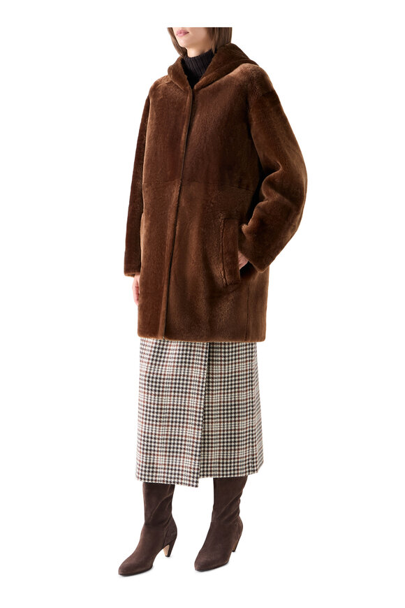 Akris Punto Brown Reversible Shearling Oversized Coat - view 4