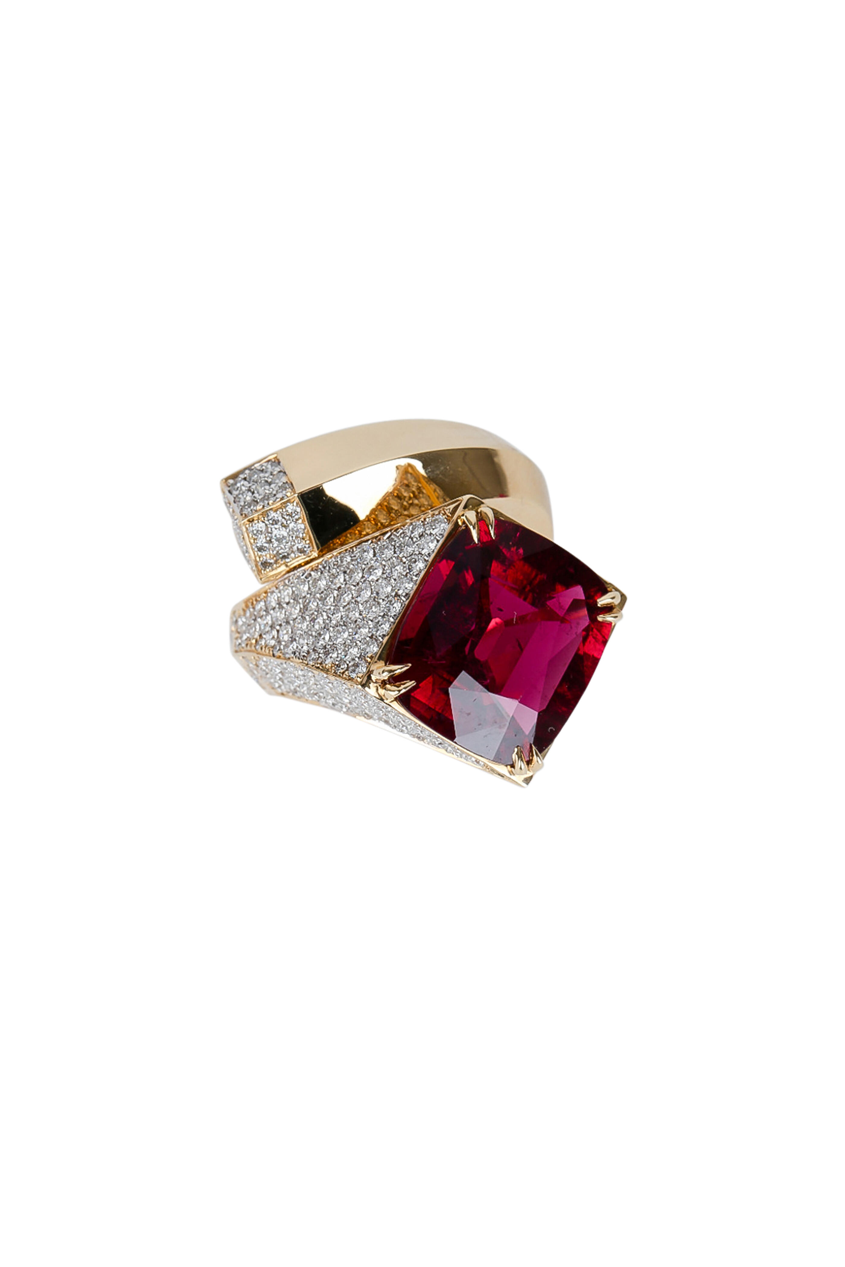 Paolo Costagli - 18K Yellow Gold Pink Tourmaline & Diamond Ring