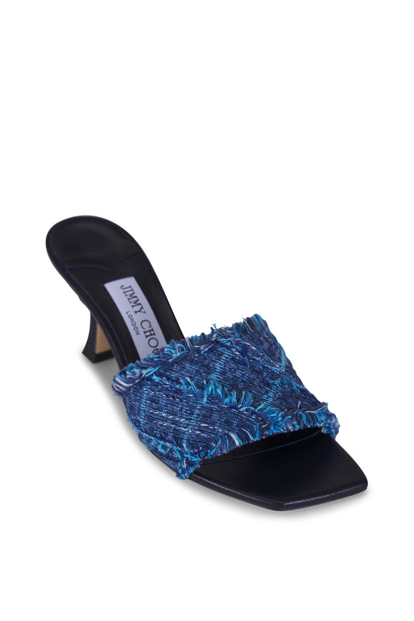 Jimmy Choo Alexia Crosshatch Denim Sandal, 70mm