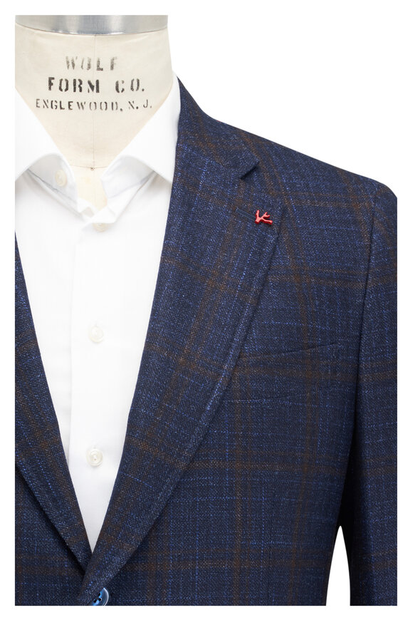 Isaia Navy & Brown Windowpane Plaid Sportcoat