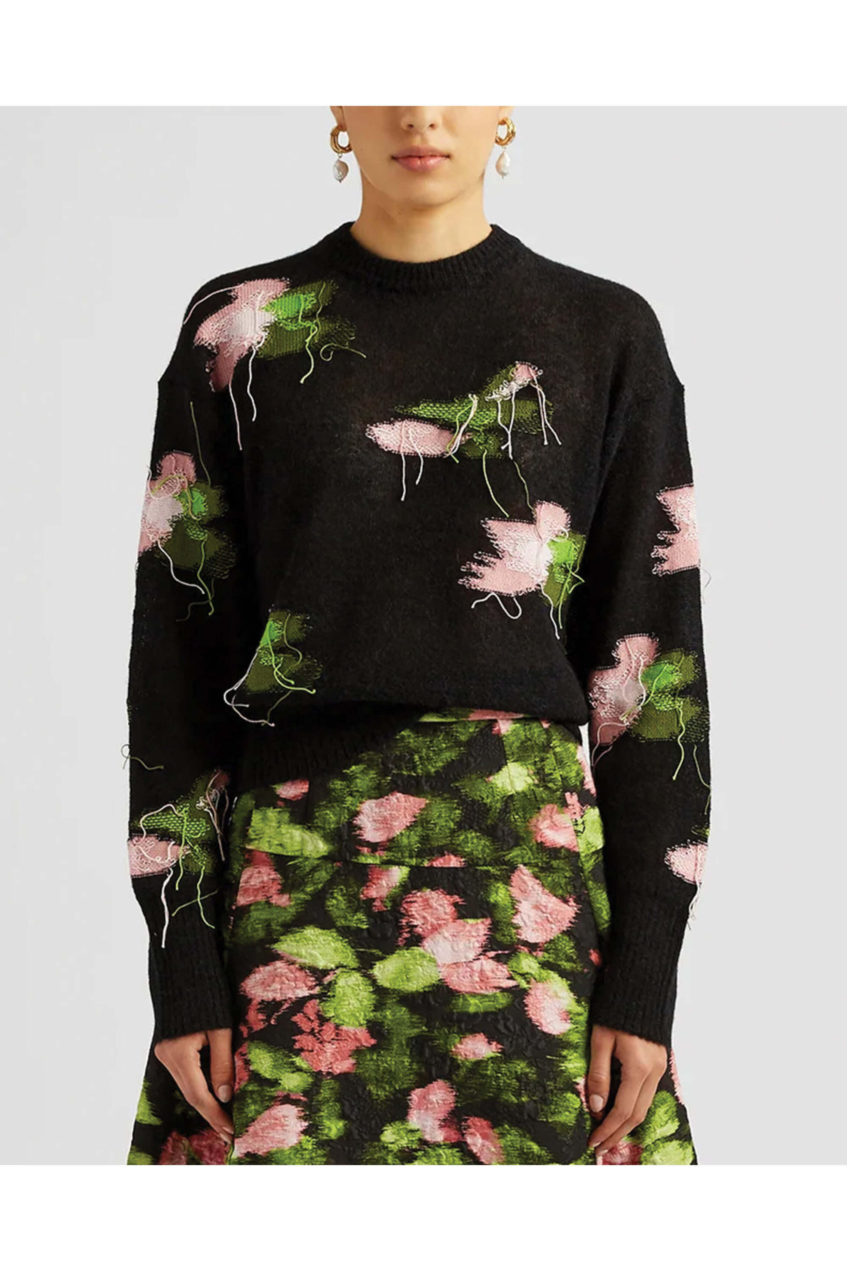 Erdem - Black and Pink Intarsia Sweater