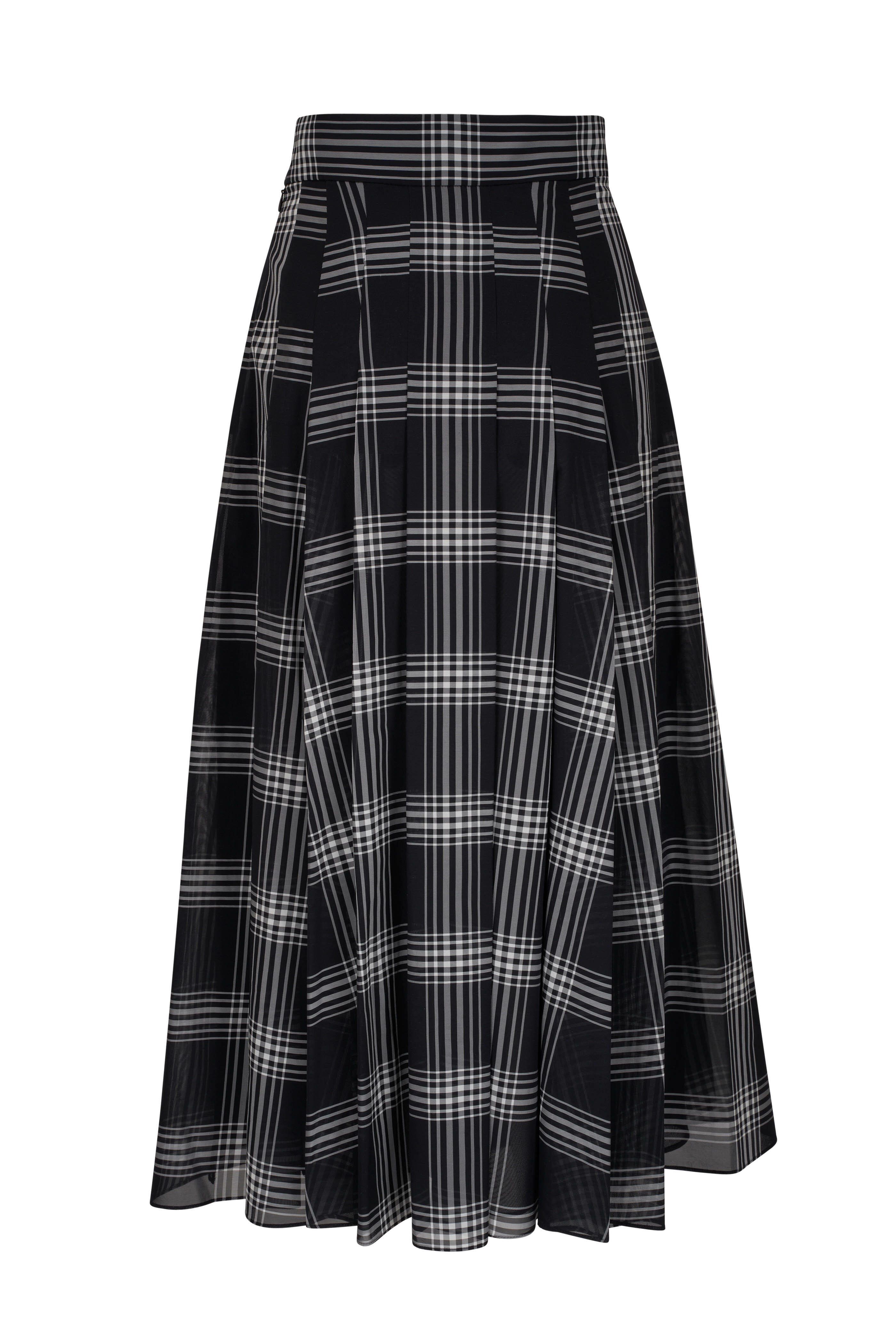 Akris - Ecru & Black Check Silk Organza Midi Skirt