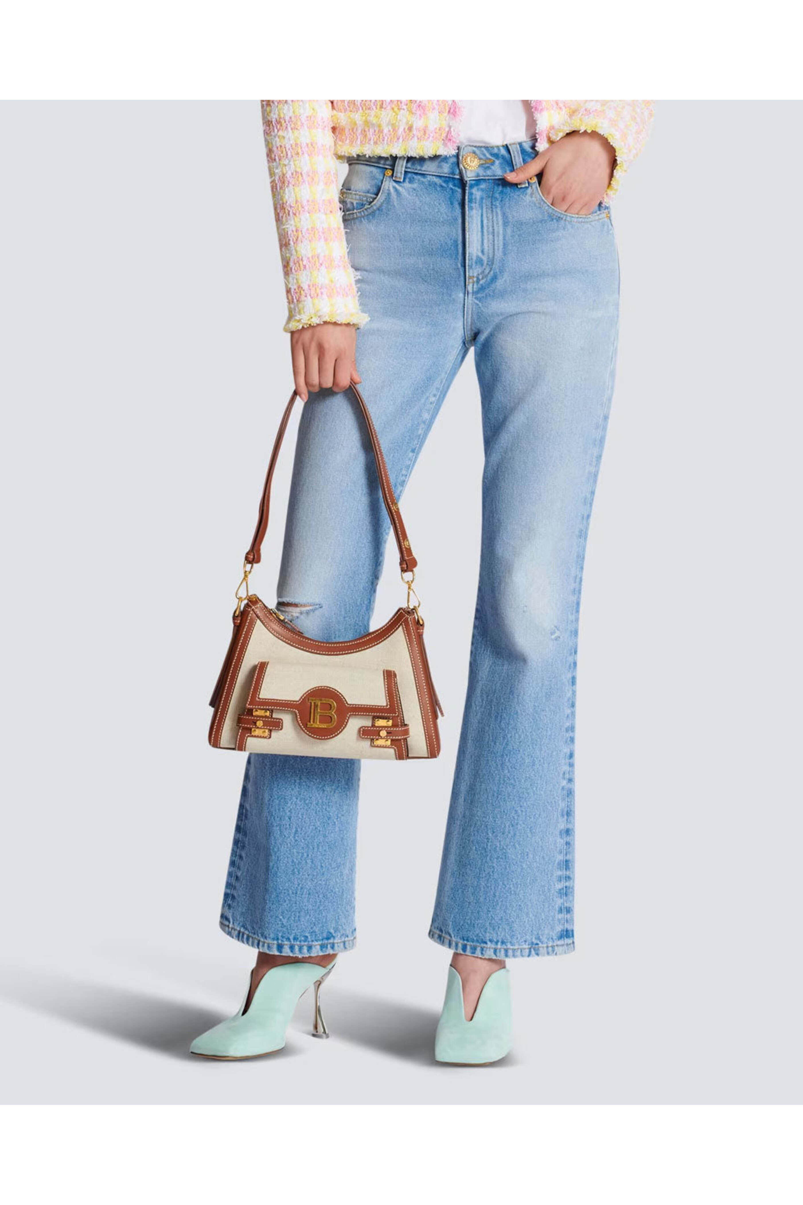 Balmain - B-Buzz Hobo Bag in Leather and Canvas